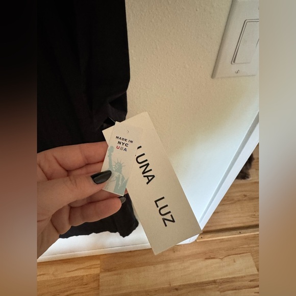 NEW Luna Luz Off Shoulder Dress Mesh Modal Cowl Neck Black Fitted Size Small NWT - Picture 5 of 7